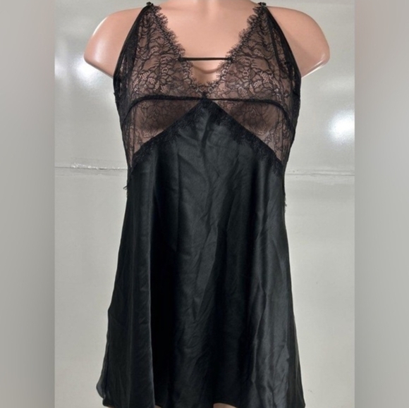 Victoria's Secret Black Lace Chemise Sexy Mini Babydoll Lingerie VS Slip XL New - Picture 2 of 5